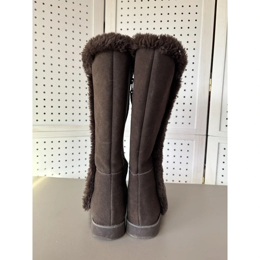 Lands' End Fuzzy Lined Tall Faux Suede‎ Brown Boots Winter Snow Women's 6B